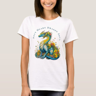 Zachte Hart Drakenziel Whimische Bloemendraak Kuns T-shirt