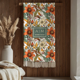 Zachte Herfst Bloemen Olijfgroen Terracotta Accent Fleece Deken