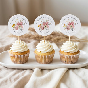 Zachte Herfst Lente Bloemige Baby Shower Favor Top Ronde Sticker