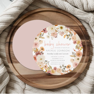 Zachte Herfst Lente Bloemige Ronde Baby Shower Kaart