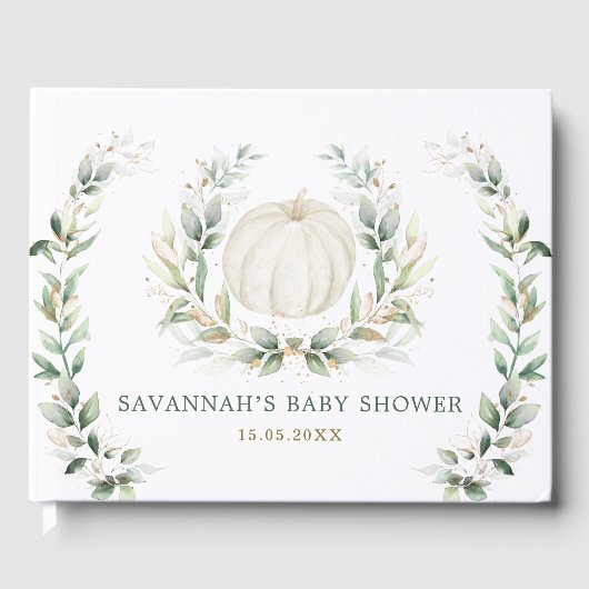 Zachte Herfst Pompoen Groenery Goud Neutrale Baby Gastenboek (Voorkant)
