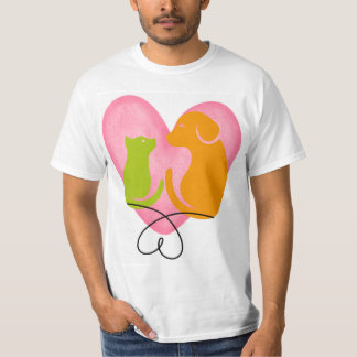 Zachte Hond en Kat Hart Silhouet Huisdierliefhebbe T-shirt