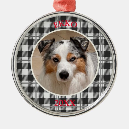 Zachte Hondenportret Buffalo Plaid Ontwerp Metalen Ornament (Voorkant)