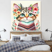 Zachte kat bloem waterverf canvas afdruk (Insitu (Slaapkamer))