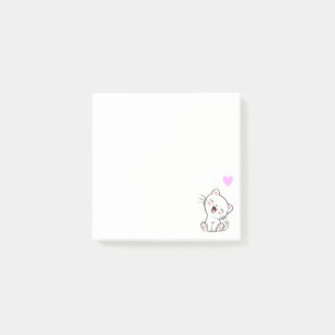 Zachte kat en hart op witte Post-it-notities Post-it® Notes
