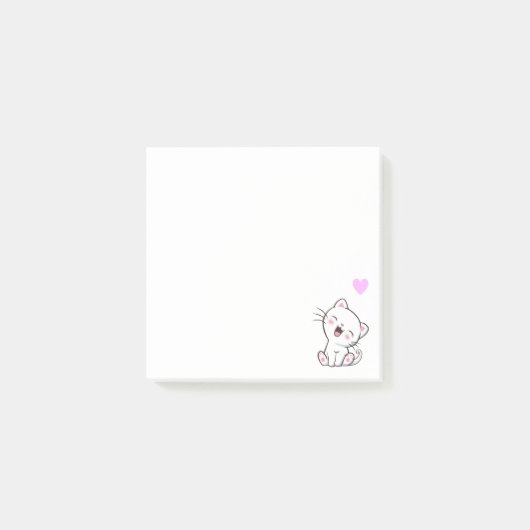Zachte kat en hart op witte Post-it-notities Post-it® Notes (Voorkant)