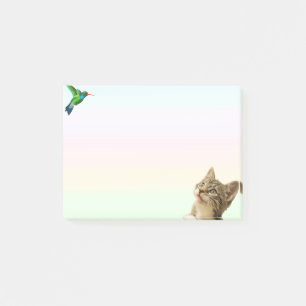 Zachte kat en kleine vogel op Post-it in pastelkle Post-it® Notes