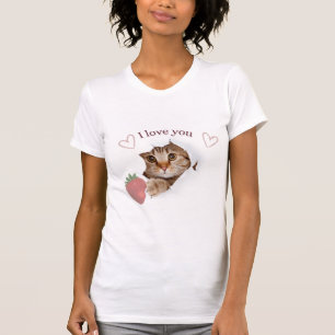 Zachte Kat “Ik Hou van Jou” Aardbei Design T-shirt