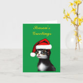 Zachte kat met een kerstmanhoed kaart (Gele Bloem)