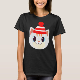 Zachte kat met muts warme wollen winterhoed winter t-shirt