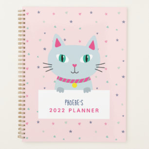 Zachte kat moderne naam roze gepersonaliseerd planner