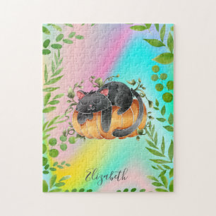Zachte Kat Pompoen Kleurrijk Legpuzzel