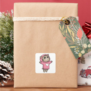 Zachte Kat Roze Hoodie Hart Cartoon Sticker