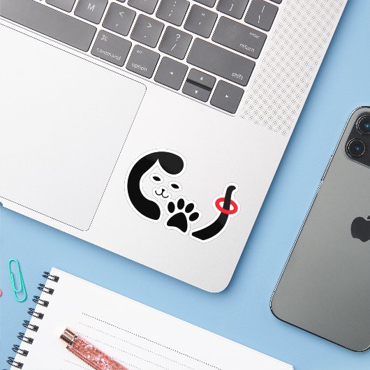 Zachte Kattenpoot Sticker (Laptop met iPhone)