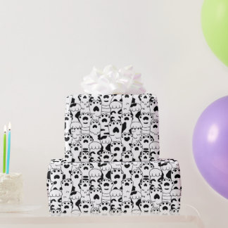 Zachte Kattenpoten Patroon Zwart Wit Cadeaupapier