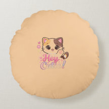 Zachte Kawaii Kat "Hé Schatje" Ronde Worp Kussen
