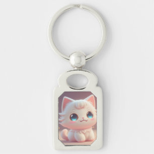 Zachte Kawaii Knuffige Witte Kat Sleutelhanger