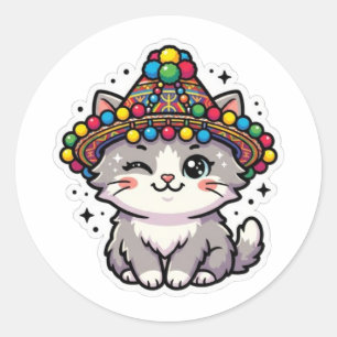 Zachte Kawaii Marokkaanse Amazigh Kat Geweven Hoed Ronde Sticker