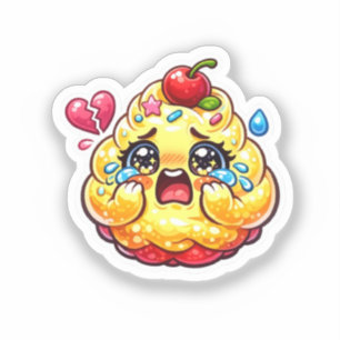 Zachte Kawaii Treurige Cupcake Huilend met Gebroke Sticker