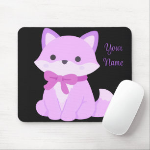 Zachte Kawaii Zittende Vos Paarse Strik Custom Mui Muismat
