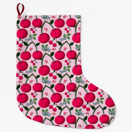 Zachte Kersen Patroon, Glanzende Kawaii Fruit Grote Kerstsok (Voorkant)