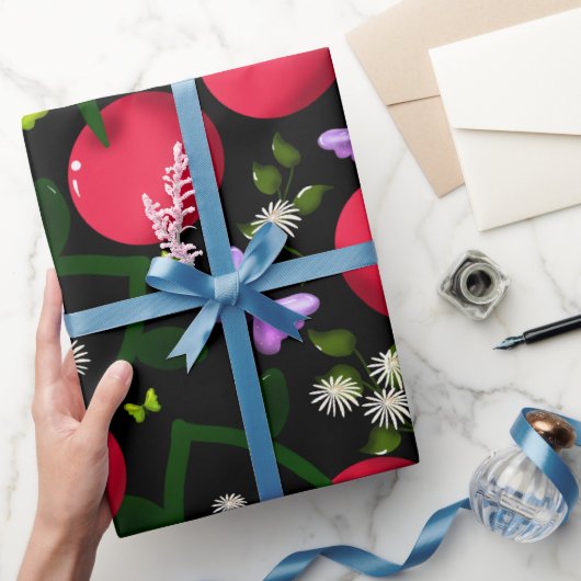 Zachte Kersen Vlinder Patroon, Glanzend Kawaii Fru Cadeaupapier (Geschenken)