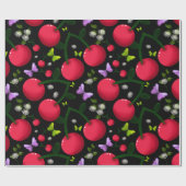 Zachte Kersen Vlinder Patroon, Glanzend Kawaii Fru Cadeaupapier (Vlak)