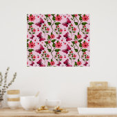 Zachte Kersen Vlinder Patroon, Glanzend Kawaii Fru Poster (Keuken)