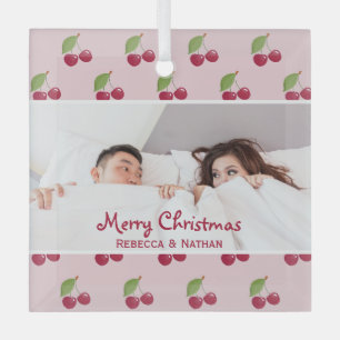 Zachte Kersenpatroon Op Maat Gemaakte Foto Kerstmi Glas Ornament