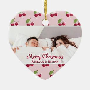Zachte Kersenpatroon Op Maat Gemaakte Foto Kerstmi Keramisch Ornament