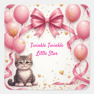 Zachte Kitten Baby Shower Feestje 🎀 Vierkante Sticker