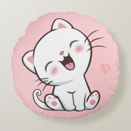 Zachte Kitty Kat op Licht Roze Rond Kussen