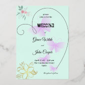 Zachte kleur met bloemen- en vlinderontwerp folie uitnodiging (Voorkant)