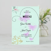 Zachte kleur met bloemen- en vlinderontwerp folie uitnodiging (Staand Voorkant)