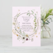 Zachte kleur Wilde bloemen Baby Roze uitnodiging (Staand voorkant)