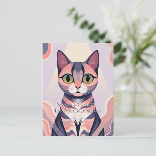 Zachte Kleurrijke Kat, Leuke, Modieuze, Sfeervolle Briefkaart (Staand voorkant)