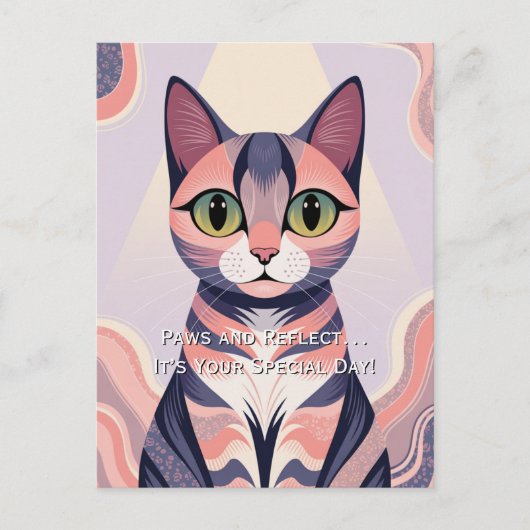 Zachte Kleurrijke Kat, Leuke, Modieuze, Sfeervolle Briefkaart (Voorkant)