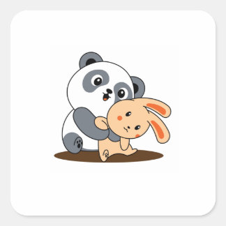 Zachte Knuffelende Panda en Konijn Custom Sticker