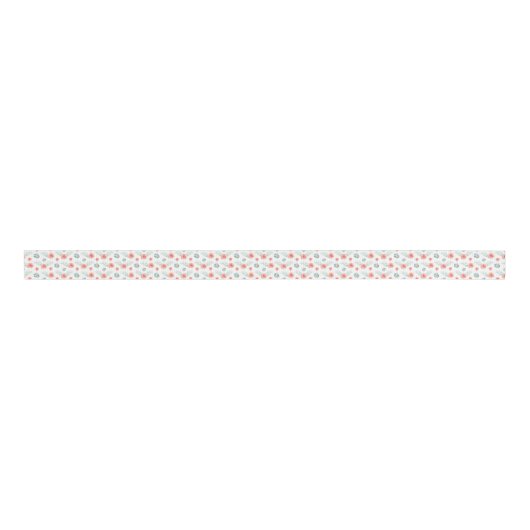 Zachte koraal en mosterdblauw (Floral Grosgrain) Grosgrain Lint (Voorkant)