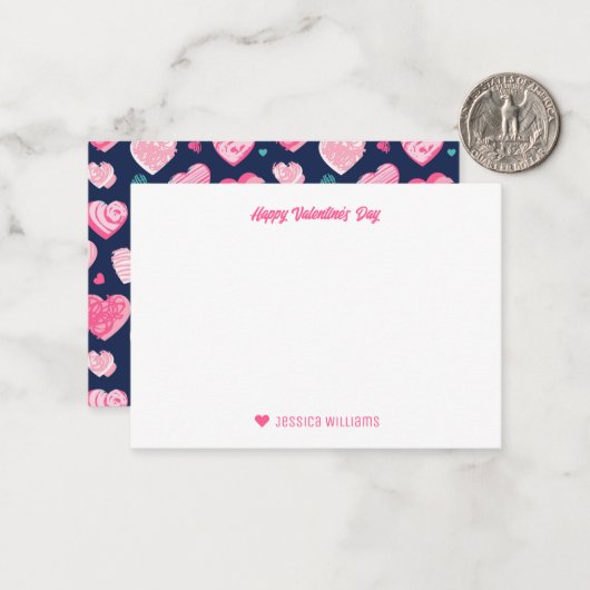 Zachte krabbel hartpatroon blauw Valentijnsdag Notitiekaartje (Voorkant / Achterkant in situ)