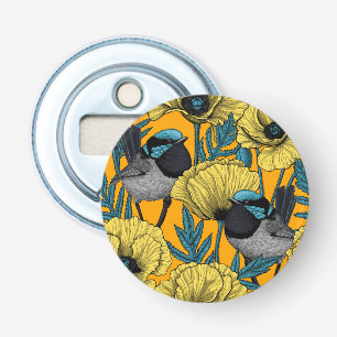 Zachte kreeften en papavers, geel button flesopener