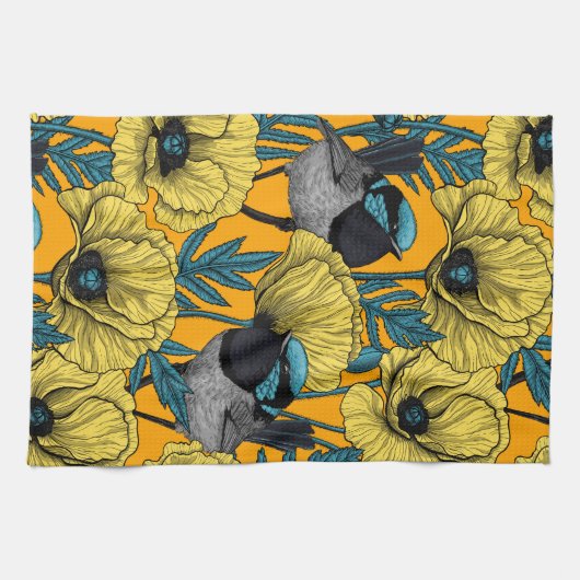 Zachte kreeften en papavers, geel theedoek (Horizontaal)