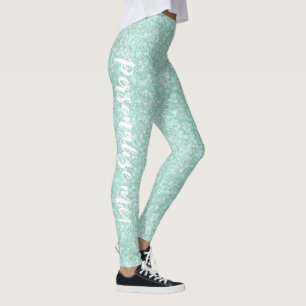 Zachte kristallijne Aqua Blue Glitter CUSTOM-TEKST Leggings