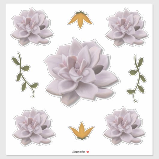 Zachte lavendel Echeveria met de hand getrokken su Sticker (Vel)