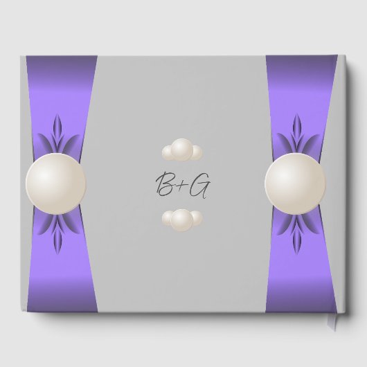 Zachte lavendel & grijs parel lint bruiloft gastenboek (Achterkant)