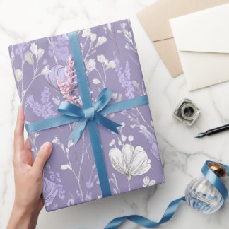 Zachte lavendelbloem witte bloemmotief cadeaupapier