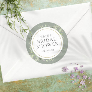 Zachte Lente Bladeren Zilver Salie Bruidsdouche Ronde Sticker