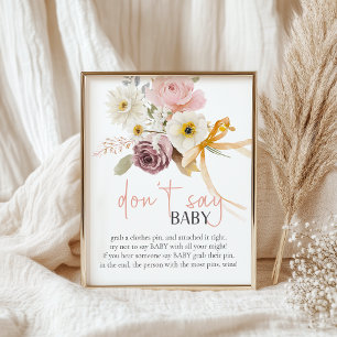 Zachte Lente Bloemige Niet Zeggen Baby Shower Spel Poster