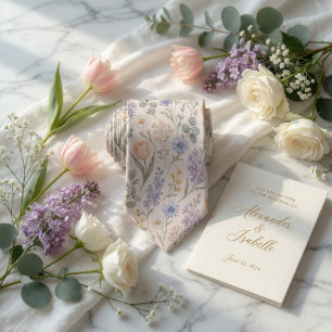 Zachte Lentetuin Aquarel Tulpen en Sering Stropdas