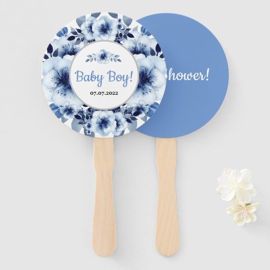 Zachte lichte blauwe ventilator Waterverf Baby sho Handwaaier (Voorkant en achterkant)